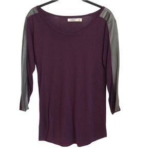AIKO Purple blouse gray lamb skin trim on sleeves size SMALL 100% Viscose